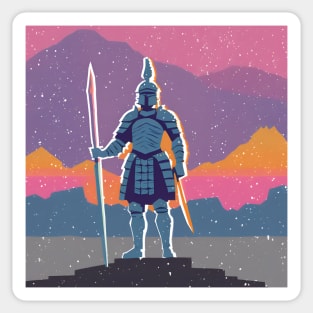 Retro Knight in Armor - Bold Risograph Fantasy Art Sticker
